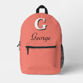 Modernes, elegantes Lachs-Monogramm Bedruckter Rucksack