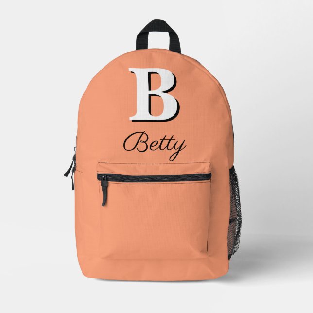 Modernes, elegantes Lachs-Monogramm Bedruckter Rucksack (Vorderseite)