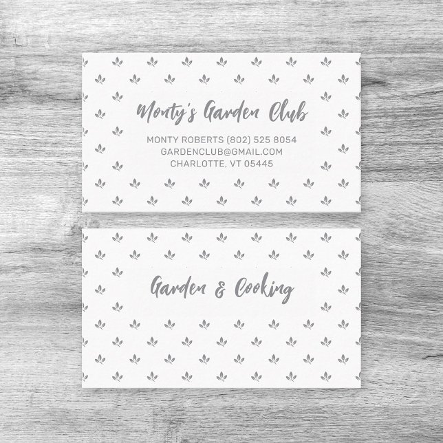 Modernes elegantes Leaf Muster grau | Aufruf Visitenkarte (Modern elegant gray leaf pattern design business calling card template with script name.)