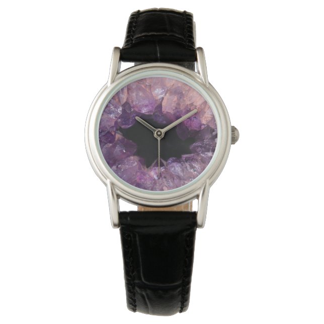Modernes, elegantes, lila Amethyst-Mineral Armbanduhr (Vorderseite)