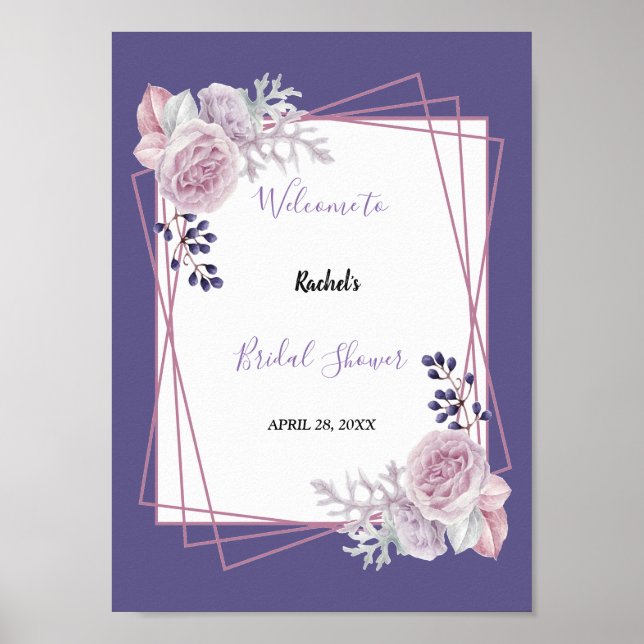 Modernes, elegantes lila Brautparty mit floraler A Poster (Vorne)