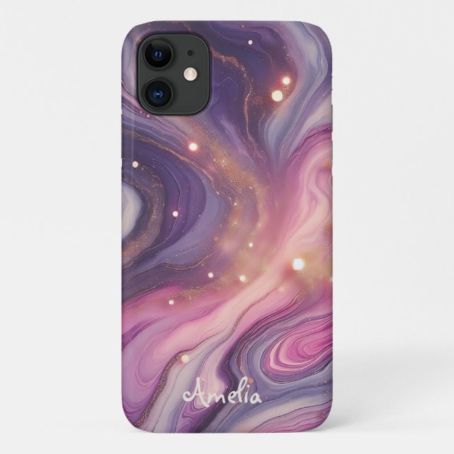 Modernes, elegantes Lila Goldmarmor Personalisiert Case-Mate iPhone Hülle (Rückseite)