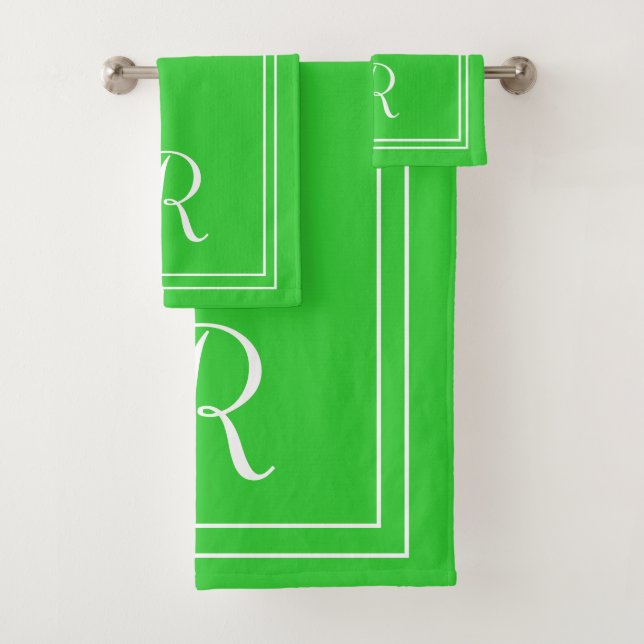Modernes, elegantes Limon-weißes Monogramm Badhandtuch Set (Insitu)