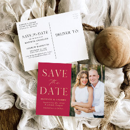 Modernes elegantes Magenta-Foto Save the Date Folie Einladungspostkarte