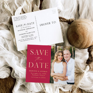 Modernes elegantes Magenta-Foto Save the Date Folie Einladungspostkarte