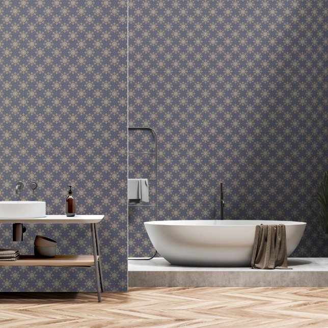 Modernes, elegantes Mandala-Blume-Muster Dusty Blu Tapete (Badezimmer)