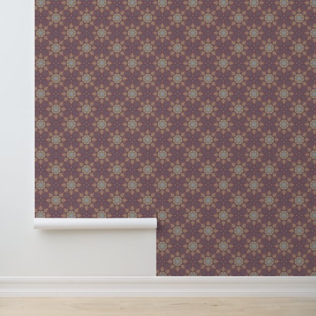 Modernes Elegantes Mandala Blumenmuster Dusty Maro Tapete (Anwendung)