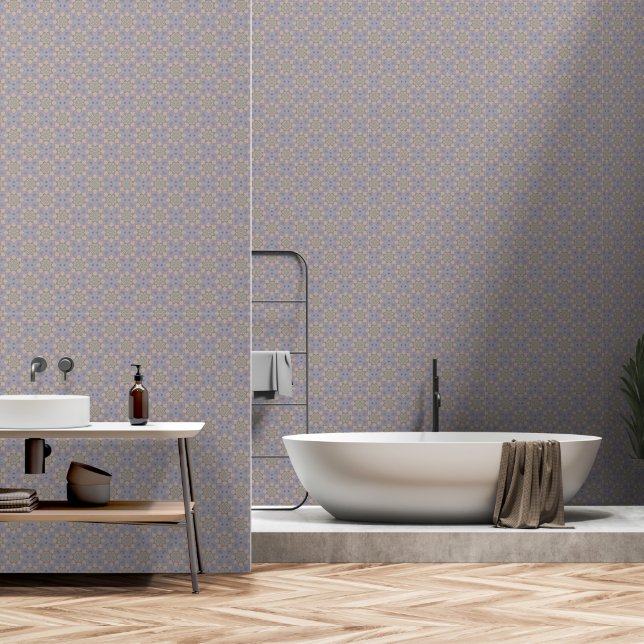 Modernes Elegantes Mandala Blumenmuster Grau Blau Tapete (Badezimmer)