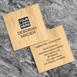 Modernes elegantes Markenlogo Rustikales Holz Quadratische Visitenkarte