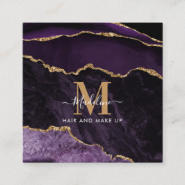 Modernes, elegantes Marmor-Agate-Lila-Gold-Monogra Quadratische Visitenkarte