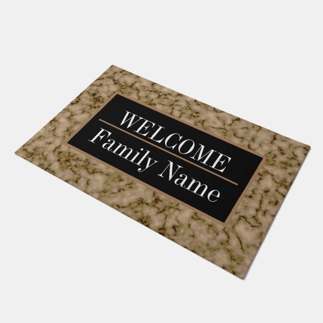 Modernes elegantes Marmorbad Willkommen Fußmatte (Schrägansicht)