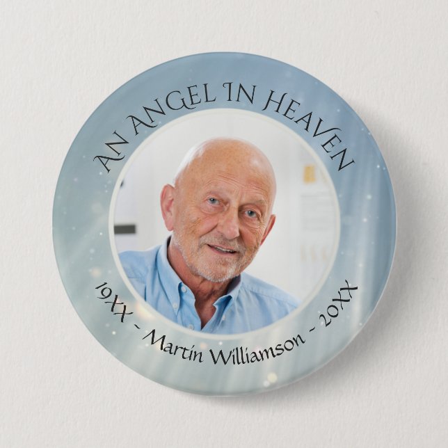 Modernes elegantes Memorial ANGEL IN HEAVEN Foto Button (Vorderseite)