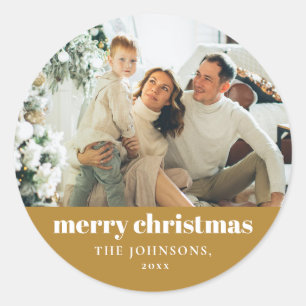 Modernes Elegantes MerChristmas Custom Gold Runder Aufkleber