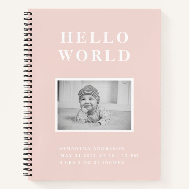 Modernes Elegantes Minimal Pastel Pink Baby Notizbuch (Vorderseite)