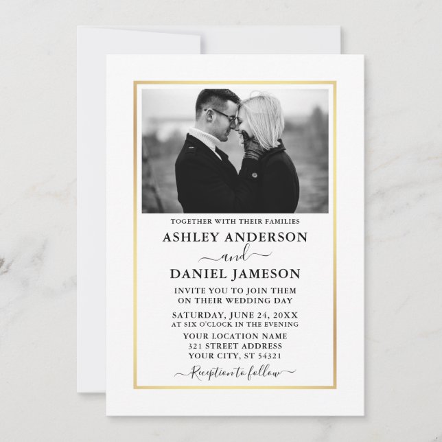 Modernes, elegantes Minimalistisches Foto BW Weddi Einladung (Vorderseite)