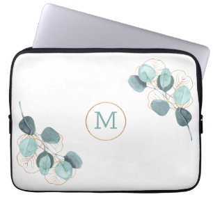 Modernes, elegantes Mit Monogramm Eukalyptus-Gold- Laptopschutzhülle