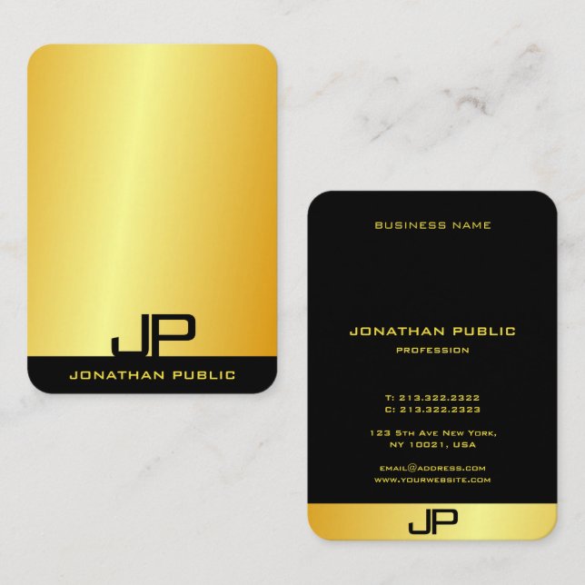 Modernes, elegantes Mit Monogramm Gold Look Templa Visitenkarte (Vorne/Hinten)