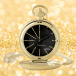 Modernes elegantes Mit Monogramm klassisches Black Taschenuhr<br><div class="desc">Entwerfen Sie Ihre eigene, personalisierte, einzigartige moderne stilvolle elegante schwarz und Imitat Gold Design Dreiecke Stunden, mit Monogramm, Vintage Look, Premium Legierung, Gold Taschenuhr. Geben Sie einfach Ihren Namen / Monogramm / Initialen ein, um Ihre Wünsche anzupassen. Macht ein großartiges Geschenk, zum Geburtstag, Abschluss, Vatertag, Weihnachten, Feiertage, Hochzeit, Heiratsjubiläum, Valentinstag...</div>