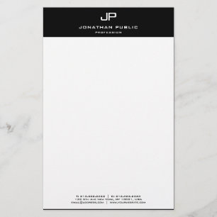 Modernes, elegantes, Mit Monogramm Schwarz-weißes  Briefpapier