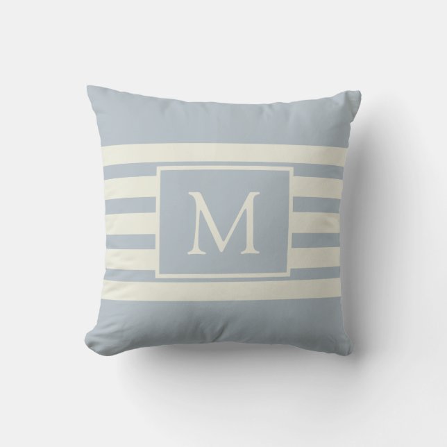 Modernes, elegantes Monogram, erstes blaues weißes Kissen (Vorderseite)