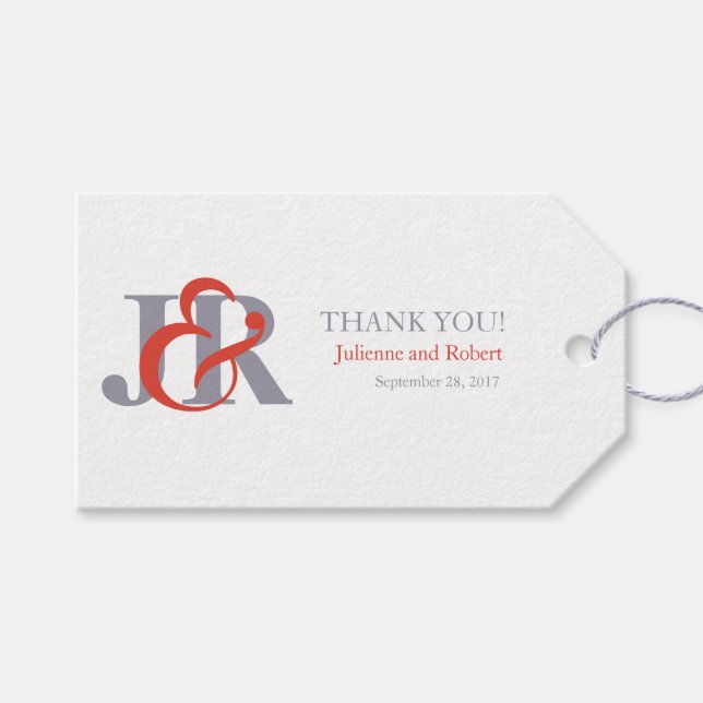 Modernes, elegantes Monogram-Gastgeschenk Hochzeit Geschenkanhänger (Vorderseite (Horizontal))