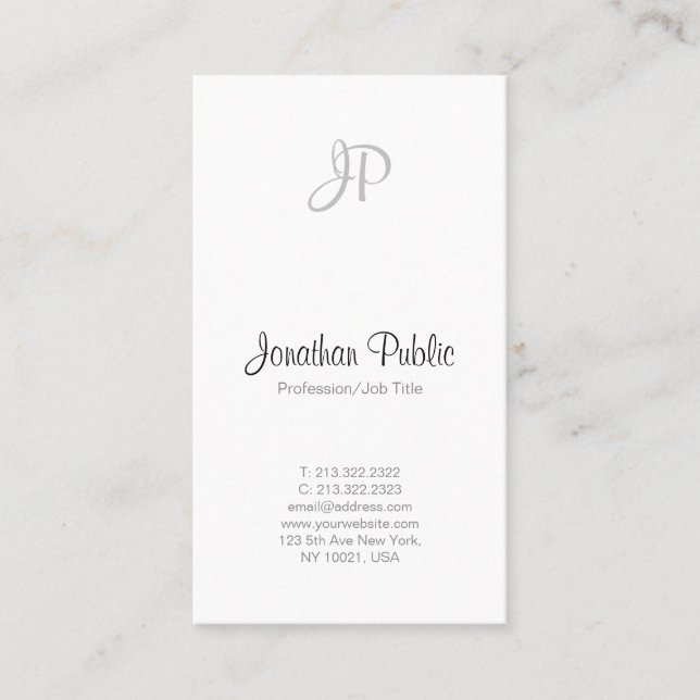 Modernes, elegantes Monogram Sleek Beruflich White Visitenkarte (Vorderseite)