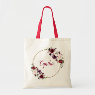 Modernes elegantes Monogramm aus Burgundy-Floral-K Tragetasche