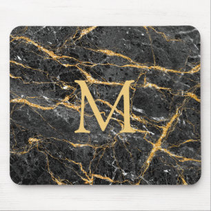 Modernes, elegantes Monogramm aus schwarzem Marmor Mousepad
