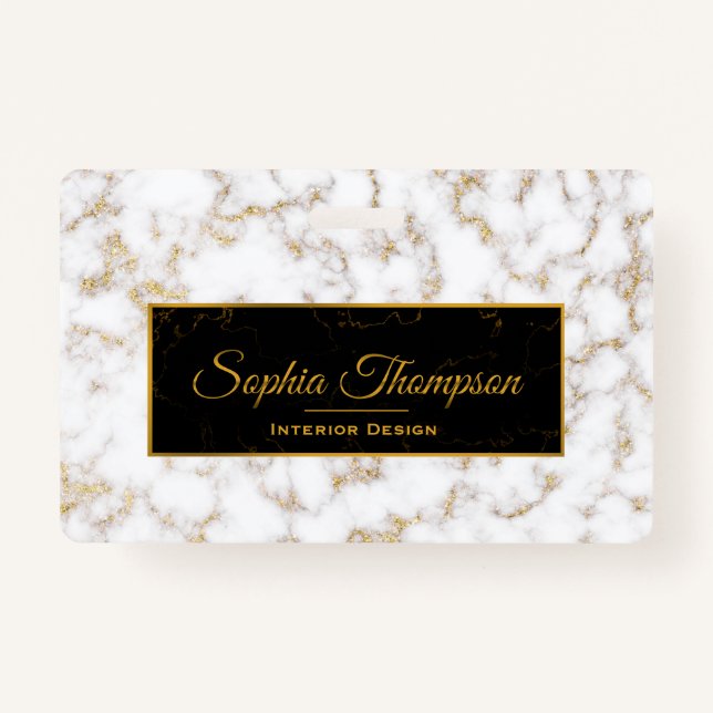 Modernes, elegantes Monogramm aus weißem Marmor -  Ausweis (Vorderseite)