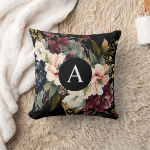 Modernes, elegantes Monogramm der Blumen Personali Kissen