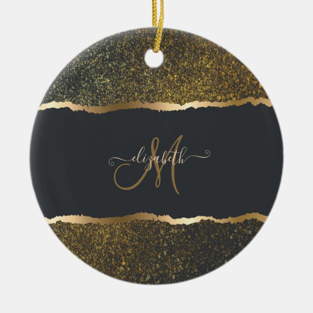 Modernes, elegantes Monogramm der Gold-Touch Keramik Ornament (Vorne)