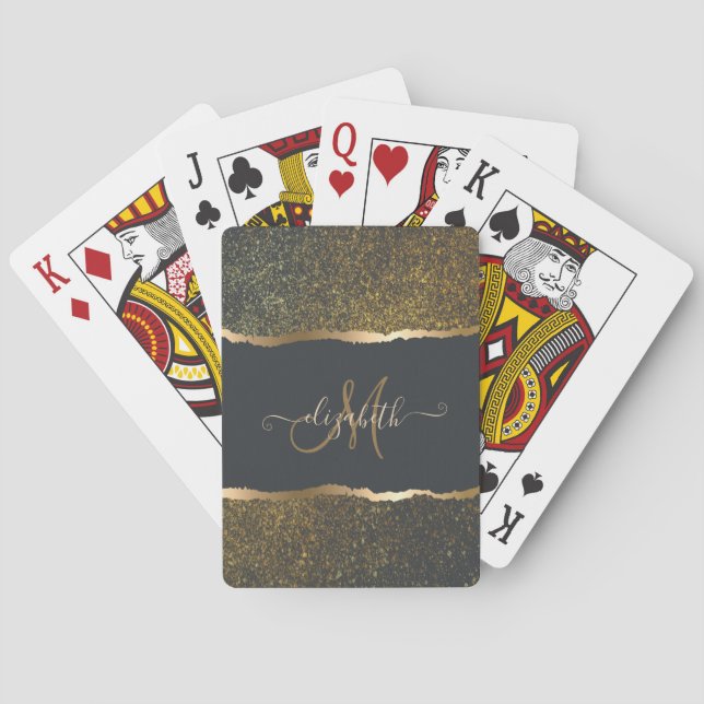 Modernes, elegantes Monogramm der Gold-Touch Spielkarten (Rückseite)