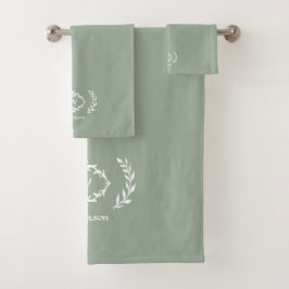 Modernes, elegantes Monogramm, erste Seite grün Badhandtuch Set
