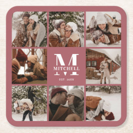 Modernes, elegantes Monogramm - Familienname und F Rechteckiger Pappuntersetzer