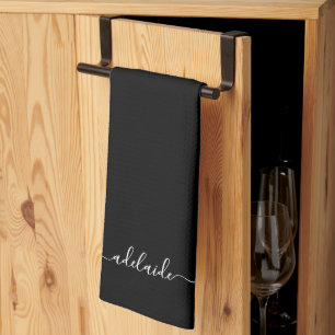 Modernes, elegantes Monogramm für Schwarz-weißen Geschirrtuch