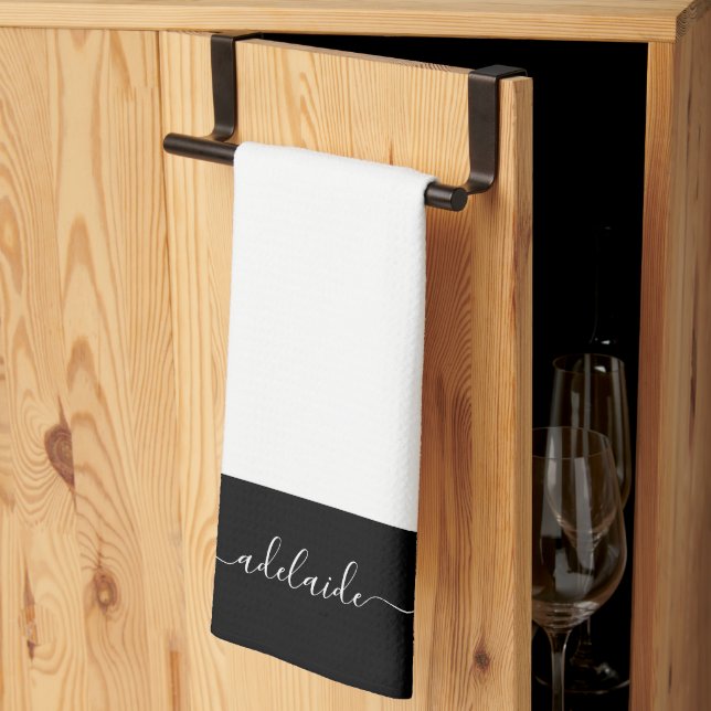 Modernes, elegantes Monogramm für Schwarz-weißen S Geschirrtuch (Drittel gefaltet)