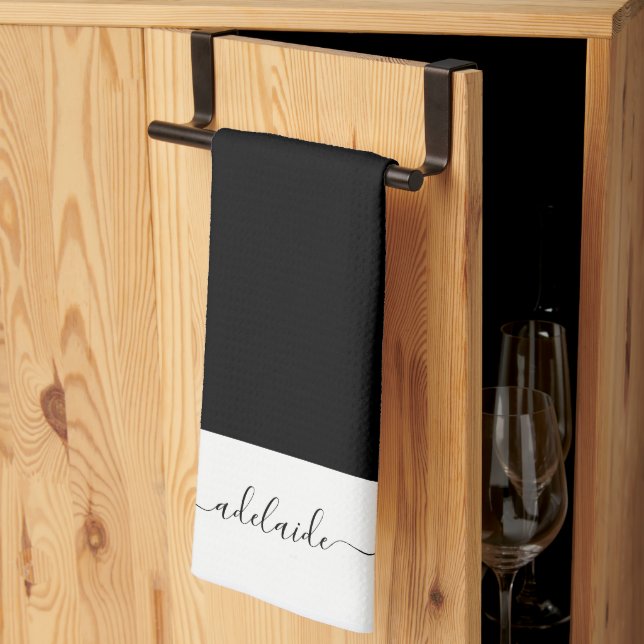 Modernes, elegantes Monogramm für Schwarz-weißen S Geschirrtuch (Drittel gefaltet)
