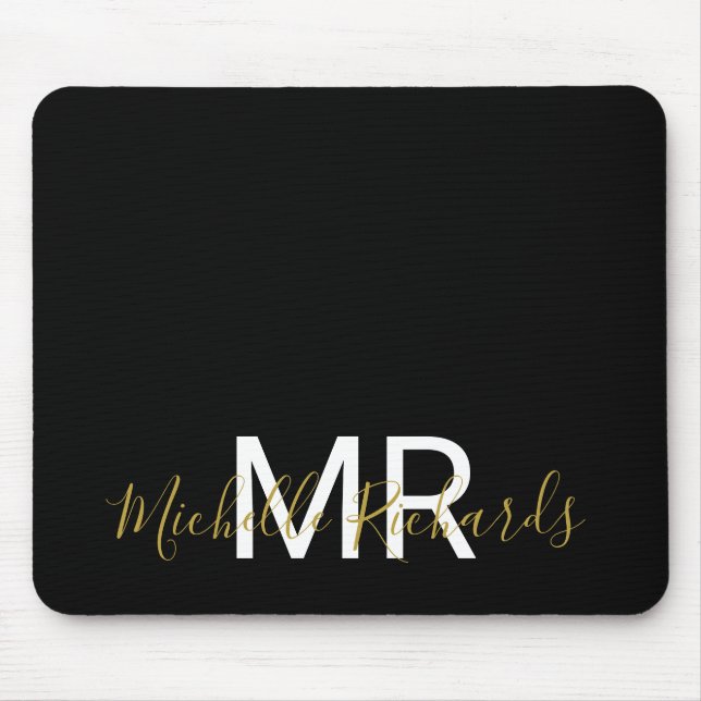 Modernes, elegantes Monogramm-Monogramm aus schwar Mousepad (Vorne)