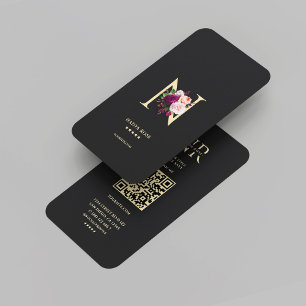 Modernes elegantes Monogramm N Floral Black Gold Visitenkarte