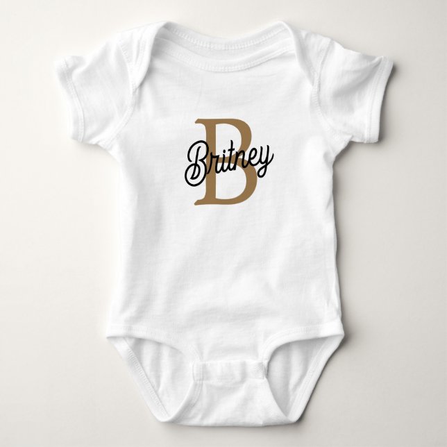 Modernes elegantes Monogramm Name Black Gold Scrip Baby Strampler (Vorderseite)