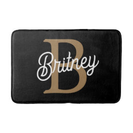 Modernes elegantes Monogramm Name Black Gold Scrip Badematte