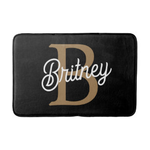 Modernes elegantes Monogramm Name Black Gold Scrip Badematte