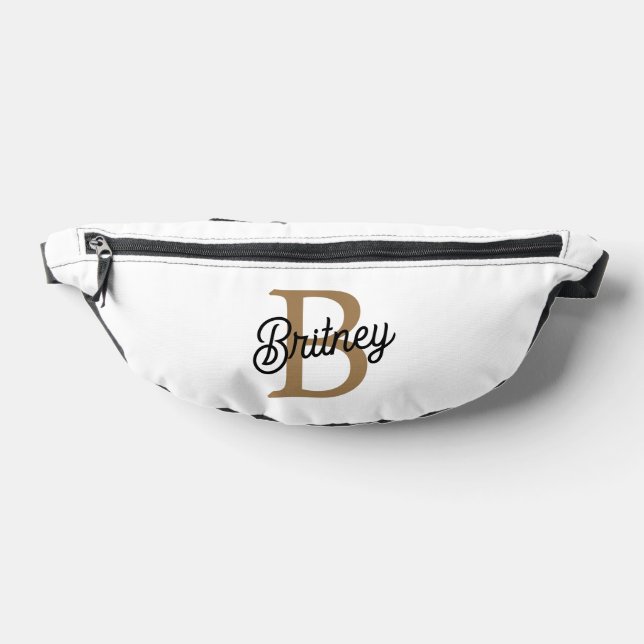 Modernes elegantes Monogramm Name Black Gold Scrip Bauchtasche (Ablage )