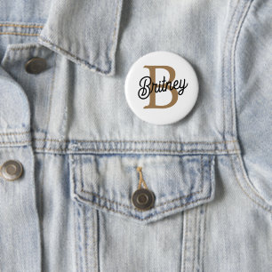 Modernes elegantes Monogramm Name Black Gold Scrip Button