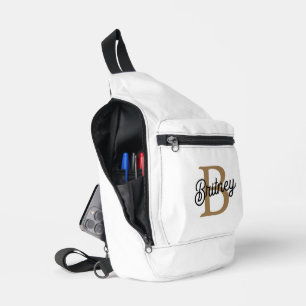 Modernes elegantes Monogramm Name Black Gold Scrip Crossbody Bag