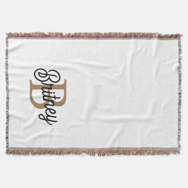 Modernes elegantes Monogramm Name Black Gold Scrip Decke (Vorderseite)