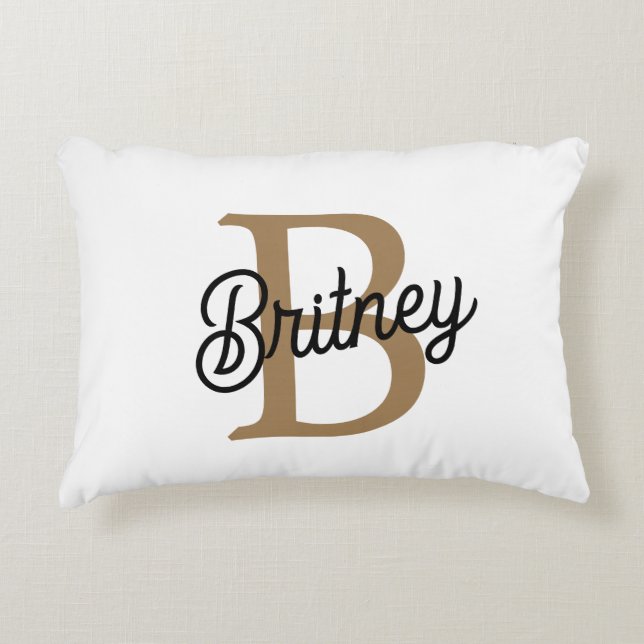 Modernes elegantes Monogramm Name Black Gold Scrip Dekokissen (Vorderseite)