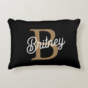 Modernes elegantes Monogramm Name Black Gold Scrip Dekokissen