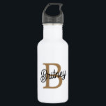 Modernes elegantes Monogramm Name Black Gold Scrip Edelstahlflasche<br><div class="desc">Die moderne elegante Monogram Name Black Gold Script Edelstahl Wasserflasche ist sowohl funktionell als auch modern. Es besticht durch eine elegante schwarze Fassade mit elegantem Goldskript und einem personalisierten Monogramm und Namen. Aus rostfreiem Edelstahl hergestellt, behalte es Getränke über längere Zeiträume warm oder kalt. Diese Wasserflasche ist ideal für den...</div>