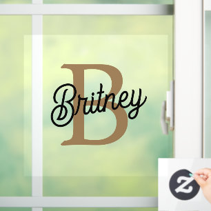 Modernes elegantes Monogramm Name Black Gold Scrip Fensteraufkleber